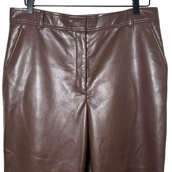BabtonWomens Vegan Leather Flare Leg High Waisted Pants Brown Size 14 - Picture 4 of 7